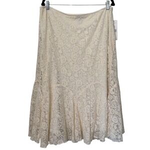 Lauren Ralph Lauren Cream Floral Lace Mermaid Skirt Midi Boho Romantic Ruffle 14